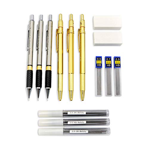 Product Cover Bellofy Mechanical Pencils Set 14 Piece-0.5, 0.7, 0.9mm Leads-2B, HB, 2H Graphite Lead Holders 2.0mm-54 Lead Refills-2xWhite Eraser-School Supplies Art Set Drawing Pencils-Writing,Drafting,Sketching