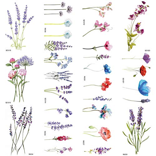 Product Cover COKTAK 12Pieces/Lot 3D Watercolor Lavender Flower Temporary Tattoos For Women Body Art Arm Fake Flora Adults Tattoo Sheet Sticker Waterproof Girls Tatoos Paper