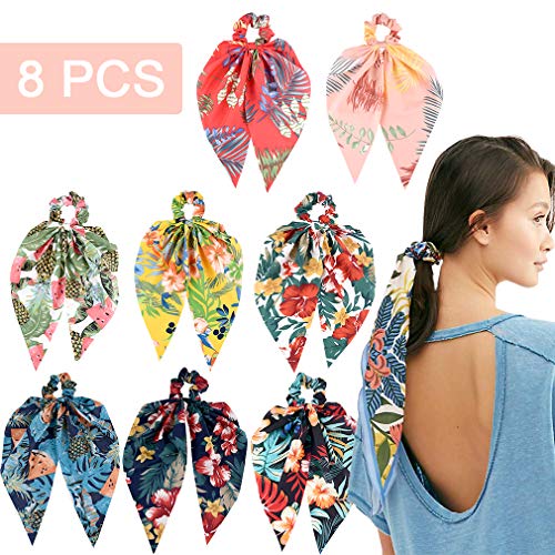 Product Cover 8Pcs Hair Scrunchies Silk Elastic Hair Bands Hair Scarf Ponytail Holder Scrunchy Ties Vintage Accessories for Women Girls（solid color）