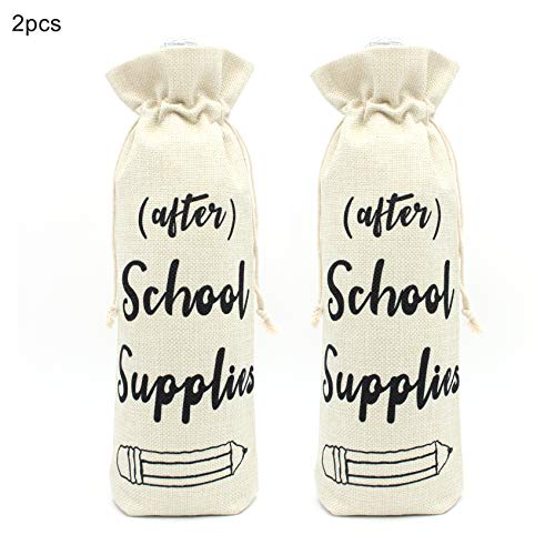 Product Cover After School Supplies Wine bags-Present for Teacher Gift for Coworkers Teacher appreciation gift wine bottle bags with drawstring-After school snack wine glass cover cotton burlap wine bags(set of 2)