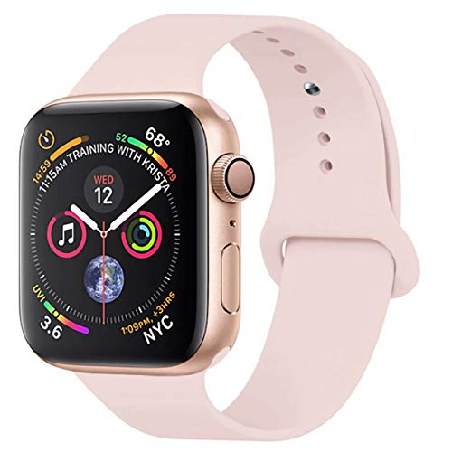 Product Cover YC YANCH Compatible with for Apple Watch Band 38mm 40mm, Soft Silicone Sport Band Replacement Wrist Strap Compatible with for iWatch Series 5/4/3/2/1, Nike+, Sport, Edition, S/M, Pink Sand
