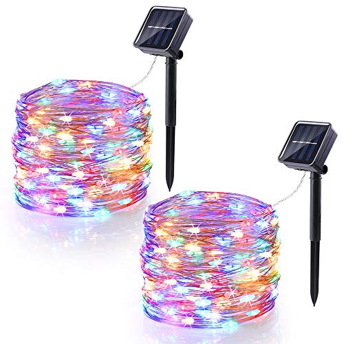 Product Cover Brizled Multicolor Christmas Lights, 2 Pack 33ft 100 LED Solar Christmas String Lights, 8 Modes Christmas Fairy Light Indoor/Outdoor with Memory, Waterproof Starry Twinkle Light for DIY/Wedding/Party
