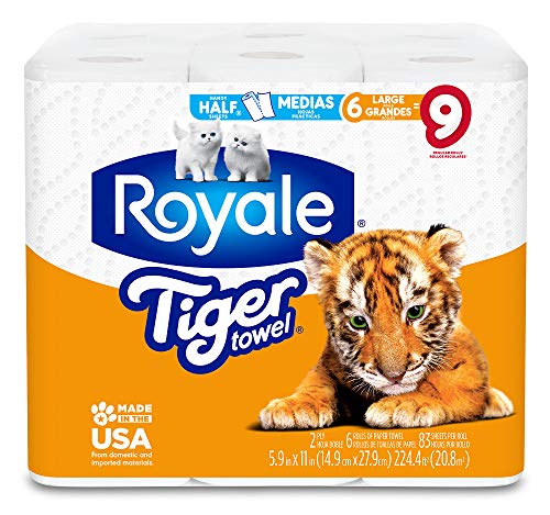 Product Cover Royale Tiger Towel, 6 Large Rolls, 83 Sheets per Roll, 2-Ply Tiger Strong Paper Towels, Handy Half Sheets