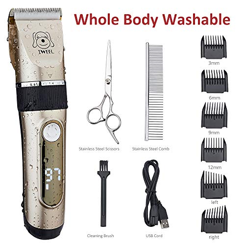 Product Cover IWEEL Dog Clippers, 2-Speed Professional Rechargeable Cordless Cat Shaver and Low Noise Water Proof Electric Dog Trimmer Pet Grooming Kit Animal Hair Clippers Tool with Scissors Combs