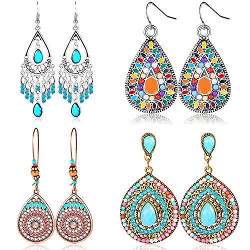Product Cover 4 Pair Bohemian Vintage Earrings Dangle Drop Earring Jewelry Accessories for Women Girl Supplies