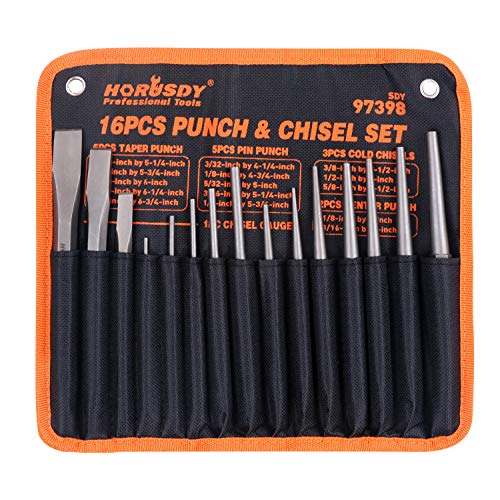 Product Cover HORUSDY 16-Piece Punch and Chisel Set, Including Taper Punch, Cold Chisels, Pin Punch, Center Punch