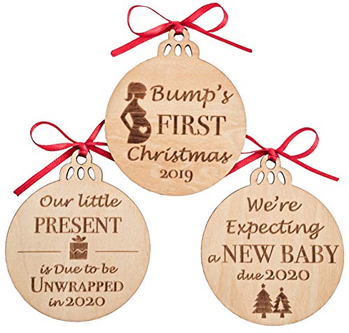 Product Cover MaxDigital Pregnancy Gifts - Wooden Decor Christmas Ornaments | Expectant Mom, Pregnant Mom Gifts | Gender Reveal, Pregnancy Announcement Keepsake, Set of 3