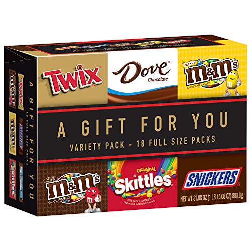 Product Cover MARS Chocolate TWIX, SNICKERS, DOVE, M&M'S Milk Chocolate, M&M'S Peanut and SKITTLES Full Size Candy Gift Box, 31.08-Ounce 18 Count Variety Box