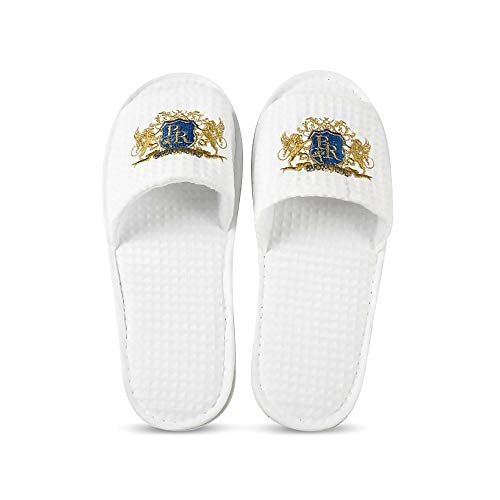 Product Cover Baroque Royal Disposable Waffle Indoor Spa Slippers, Bulk Pack of 12, Soft Cotton Hotel Slippers for Guests, Non-Slip EVA Sole, White Open Toe House Slippers for Women, Men, Travel, AirBnb
