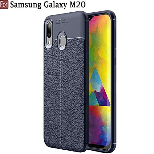 Product Cover CEDO Silicon Soft Flexible Leather Textured Auto Focus Shock Proof Bumper Back Cover for Samsung Galaxy M20 (Blue)