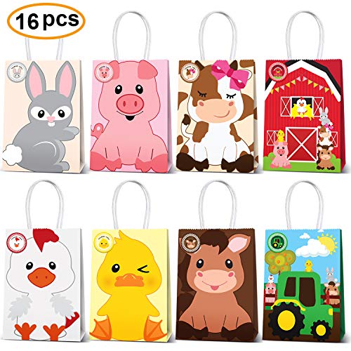 Product Cover Farm Animal Party Favor Bags,Barnyard Birthday Gift Treat Goody Bags For Farm Animal Party Supplies Pack of 16