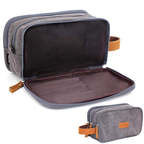 Product Cover Toiletry Bag for Men, Mens Dopp Kit Travel Shaving Kit Bag for Shower Water-reistant (Dark Gray Canvas)