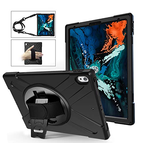 Product Cover iPad Pro 12.9 Case 2018 With Stand,Herize Heavy Duty Full-Body Rugged Protective Shockproof Kids Case Cover W/ 360 Degree Rotating Hand Strap/Adjustable Shoulder Strap,iPad Pro 12.9 2018 3rd Gen,Black