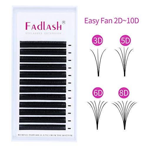 Product Cover Easy Fan Voume Lashes, D curl 0.03mm 8~14mm Automatic Blooming 4D 5D 6D 7D Mega Volume Lash Extension Supplies Mixed Tray Self Fanning 8D 10D Flower Lashes by FADLASH
