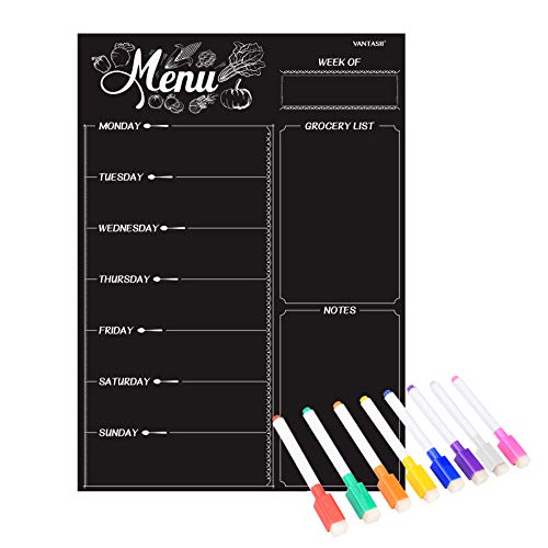 Product Cover Magnetic Refrigerator Chalkboard,Weekly Menu, Meal Planner, Grocery Shopping List, Dry Erase Board, for Kitchen Fridge with 8 Color Magnetic Markers (16inchx12inch)
