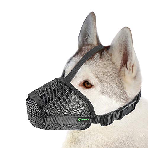 Product Cover Lepark Nylon Mesh Dog Muzzle with Overhead Strap for Small,Medium and Large Dogs,Anti Biting, Barking and Chewing,Ajustable and Breathable(M,Black)