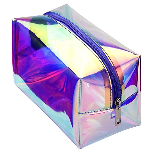 Product Cover Cambond Holographic Makeup Bag, Clear Cosmetic Bag Organizer Large Capacity Iridescent Makeup Pouch Clear Toiletry Pouch Hologram Clutch Cosmetic Pouch for Women (Holographic Purple)