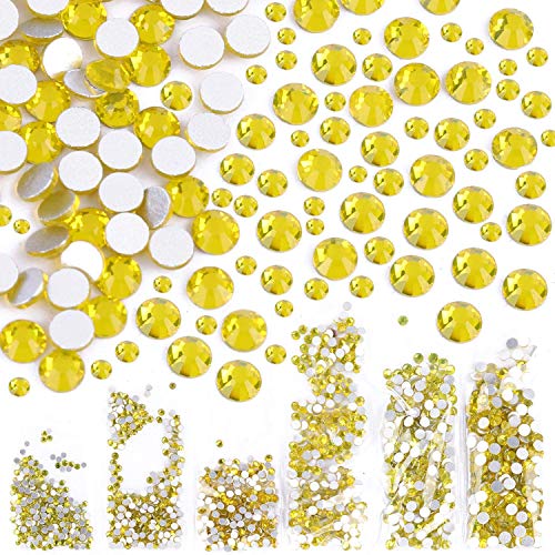 Product Cover 1728 Pieces Nail Crystals Nail Jewels Yellow Rhinestones Flatback Glass Diamonds Charms Gems Stones with 6 Sizes Diamonds for Nails Decoration Clothes Shoes Phone Case - Mixed SS4 5 6 8 10 12