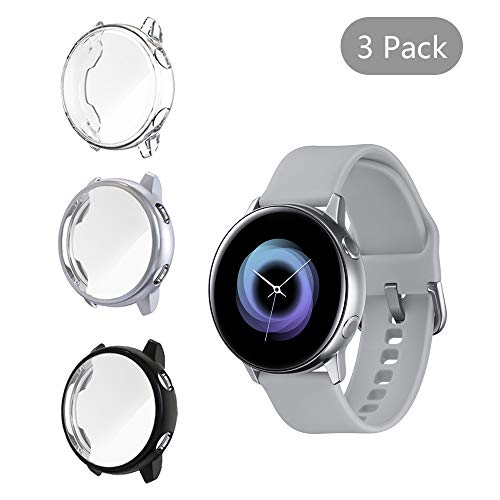 Product Cover [3 Pack] LittleForest Smartwatch Case Compatible for Samsung Galaxy Watch Active Screen Protector, Full Body Protection TPU Anti-Scratch Cover for Samsung Galaxy Watch Active 40mm- [Black+Gray+Clear]