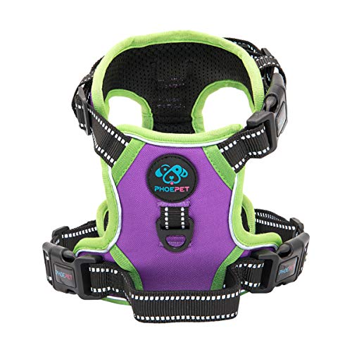 Product Cover PHOEPET 2019 Upgraded No Pull Dog Harness,3M Reflective Adjustable Vest, with a Training Handle + 2 Metal Leash Hooks+ 3 Snap Buckles +4 Slide Buckles(L, Purple)