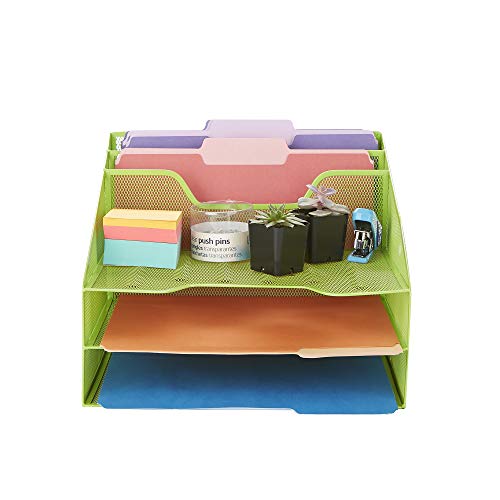 Product Cover Mind Reader MESHBOX5-GRN Mesh Organizer 5 Desktop Document Letter Tray for Folders, Mail, Stationary, Desk Accessories, Green