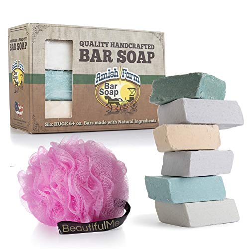 Product Cover Amish Farms Handmade Bar Soap With Natural Ingredients - Cold Pressed, Carcinogen Free, 6 Ounce Bars | 6 Bar Box + Luxurious Loofah by BeautifulMe
