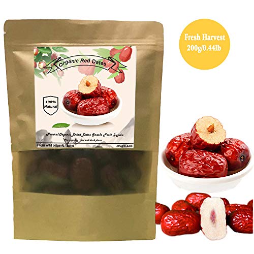 Product Cover Organic Dried JUJUBE DATES, Dates,Chinese Red Jujube Dates Hong Zao Jujube Superfoods Dried Dates (200g/0.44lb)
