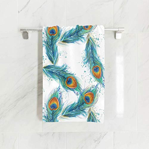 Product Cover SUABO Peacock Feather Hand Towel Dish Towels Cotton Face Towel 30x15 inch Gym Yoga Towels for Bath Decor