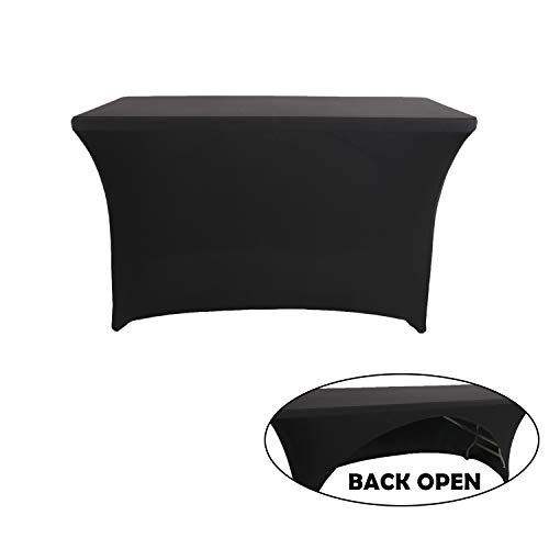 Product Cover Luxiu Home 4FT Open Back Black Spandex Tablecloth Cocktail Table Cover Bar Table Cover Message Tablecloths for Party Tradeshows Vendors
