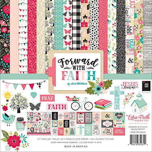Product Cover Echo Park Paper Company FWF183016 Forward with Faith Collection Kit Paper, Pink, Green, Teal, Black, tan