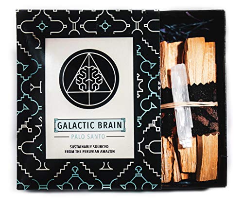 Product Cover Galactic Brain Palo Santo Sticks | 100 Grams Peruvian Smudge Sticks Bundled with Selenite Stones in Gift Set | 3.5 Ounces of High Resin Palo Santo Wood for Cleansing Your Home