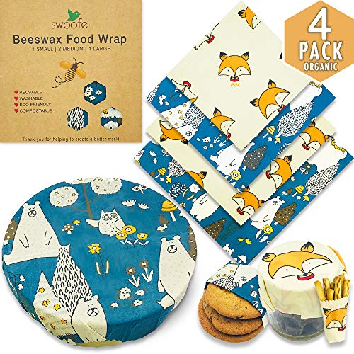 Product Cover Swoofe Beeswax Food Wrap, Reusable Beeswax Wraps - Eco Friendly, Organic, Biodegradable, Zero Waste, Sustainable Products - Bees Wax Food Storage Wrappers Cling Sandwich