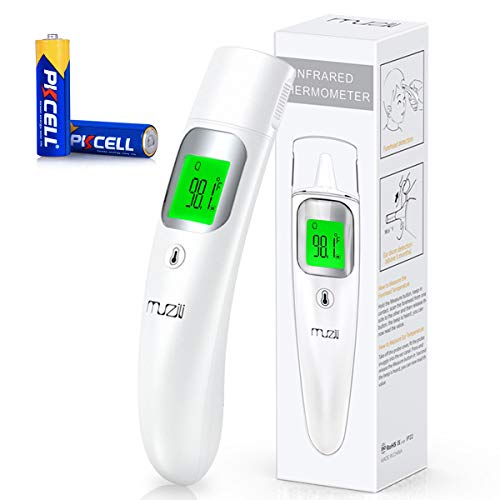 Product Cover 【Accurate and Easy】Baby Thermometer, Muzili Forehead and Ear Temporal Thermometer for Fever with Memory Function and Fever Alarm, 5-in-1 Infrared Thermometer for Infants, Children, The Olds, Grown-ups