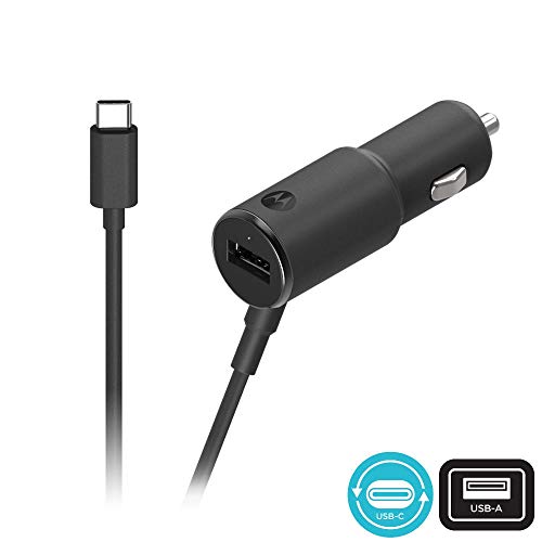 Product Cover Motorola TurboPower 36 Duo USB-C Car Charger- 18W USB-PD Fixed Type C Cable + 18W QC3.0 USB-A Port Simultaneous Turbo Charging for Moto Z,Z2,Z3,Z4,X4,G7,G6 (Not G6 Play) [Retail Box]
