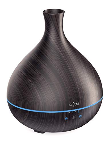 Product Cover Essential Oil Diffuser, Anjou 500ml BPA Free Cool Mist Humidifier Wood Grain Aromatherapy Diffuser with 7 Color Changing Night for 12hrs of Continuous Quiet Diffuser Aroma (Brown)