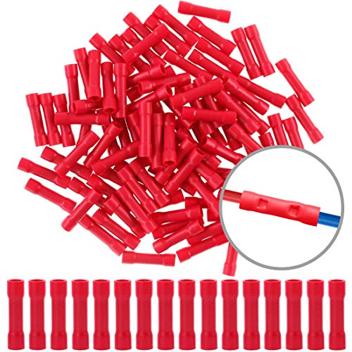 Product Cover eHUB Fully Insulated Straight Butt Connector Electrical Wire Crimp Terminals - Pack of 100 Pieces (Red)
