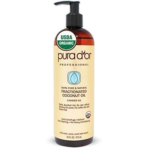 Product Cover PURA D'OR Carrier Oil: Organic Fractionated Coconut Oil 16 oz - USDA Certified Organic 100% Pure & Natural Hexane Free Moisturizing Carrier Oil For Face, Skin, and Hair