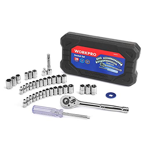 Product Cover WORKPRO 39-Piece Sockets Set, Metric and SAE, with 3/8-inch Drive Reversible Ratchet