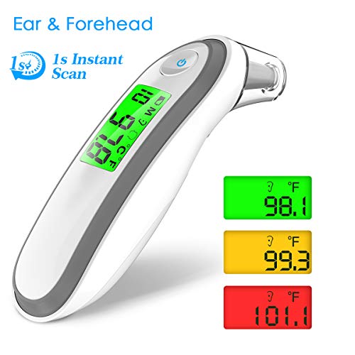 Product Cover Forehead Ear Thermometer, Hizek Dual Function Baby Thermometer Infrared with Instant Scan, LCD Display, Fever Indicator, Memory Function Clinical Monitoring for Adult Kids Infant
