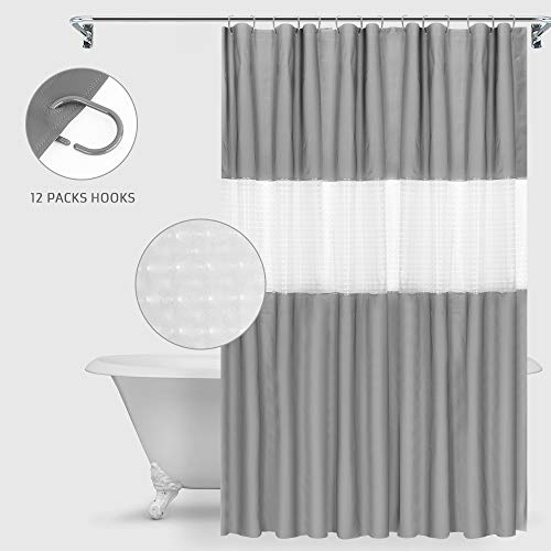 Product Cover I-pure items Shower Curtain with 12 Hooks,100% Waterproof PEVA Extra Long Shower Curtains Set for Bathroom-78 x 72