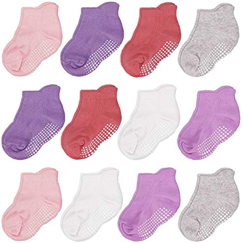 Product Cover CozyWay Non Slip Toddler Socks Grips Baby Girls Boys 6&12 Pack Anti Skid Ankle Socks Infant Kids