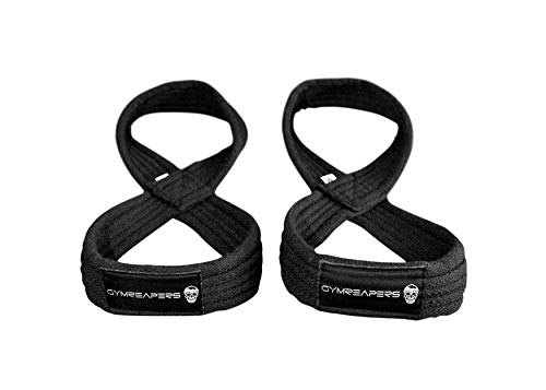 Product Cover Gymreapers Figure 8 Lifting Straps for Deadlift, Powerlifting, Strongman, Cross Training Strong Weightlifting Wrist Straps for Men, Women (Black, Large)