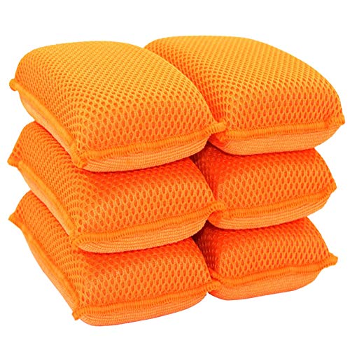 Product Cover Miracle Microfiber Kitchen Sponge by Scrub-It (6 Pack) - Non-Scratch Heavy Duty Dishwashing Cleaning sponges- Machine Washable- (Orange)