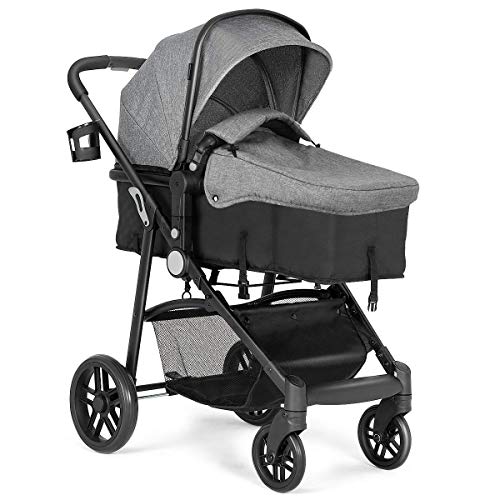 Product Cover BABY JOY Baby Stroller, 2 in 1 Convertible Carriage Bassinet to Stroller, Pushchair with Foot Cover, Cup Holder, Large Storage Space, Wheels Suspension, 5-Point Harness (Gray)