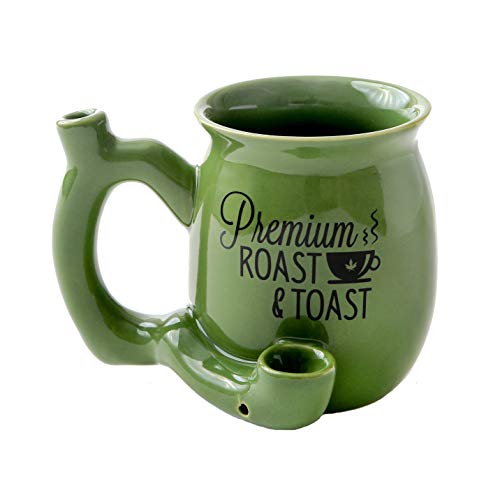 Product Cover FASHIONCRAFT Premium Roast and Toast Novelty Mug Green with Black Print, Ceramic Coffee Mug