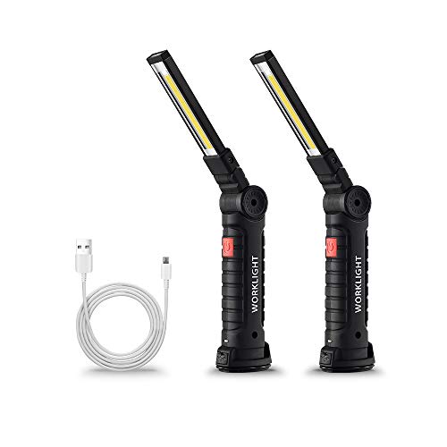 Product Cover 2Pack Lmaytech LED Work Light, COB Rechargeable Work Lights with Magnetic Base 360°Rotate and 5 Modes Bright LED Flashlight Inspection Light for Car Repair,Household and Emergency Use(27x4.5cm)