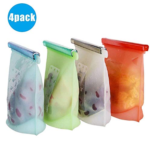 Product Cover Divstylz Reusable Silicone Food Storage Bag Containers, Airtight Seal Leakproof Freezer Bags for Snack, Sous Vide, Liquids, Fresh Lunch Preservation, Microwave & Dishwasher Safe - Set of 4 (1L)