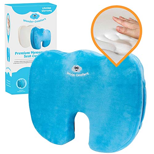 Product Cover Wonder Comfort Coccyx & Sciatica Seat Cushion. Memory Foam Chair Pillow for Back, Hip, and Tailbone Pain. Premium Non-Slip. Fits Airplane, Car Seat