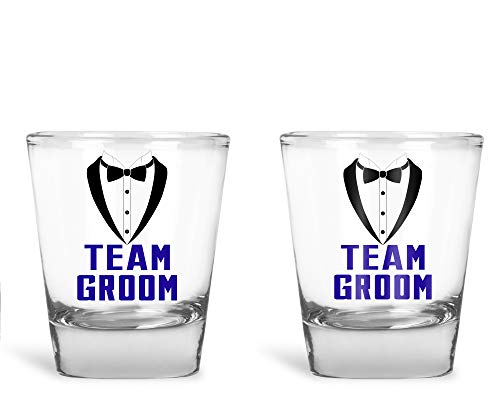 Product Cover Wedding Shot Glasses - Bride and Groom Shot Glass - Groom Drinking Team Bachelor Party Wedding 2 oz (Groom Drinking Team)