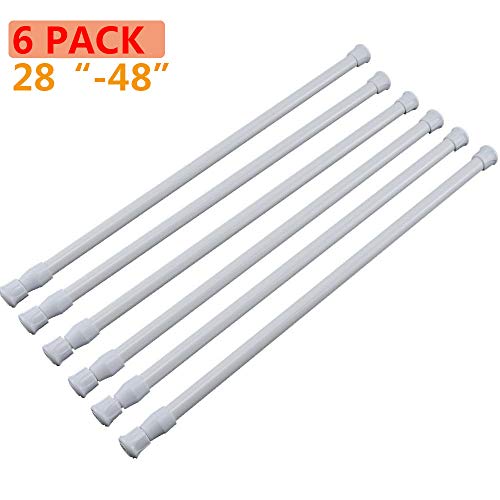 Product Cover Filteer Tension Rods 28 to 48 Inches 6 Pack，Tension Curtain Rod,Spring Curtain Rods Window Rods Kitchen Window Bathroom White Thin Tension Rod